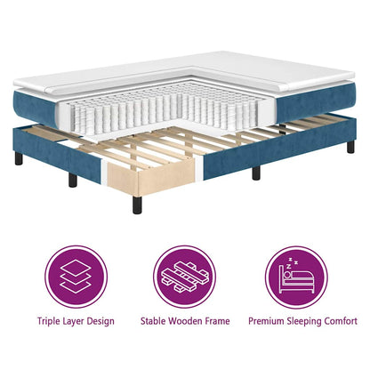 LED Box Spring Bed met matras Donkerblauw 200 x 200 cm Fluweel