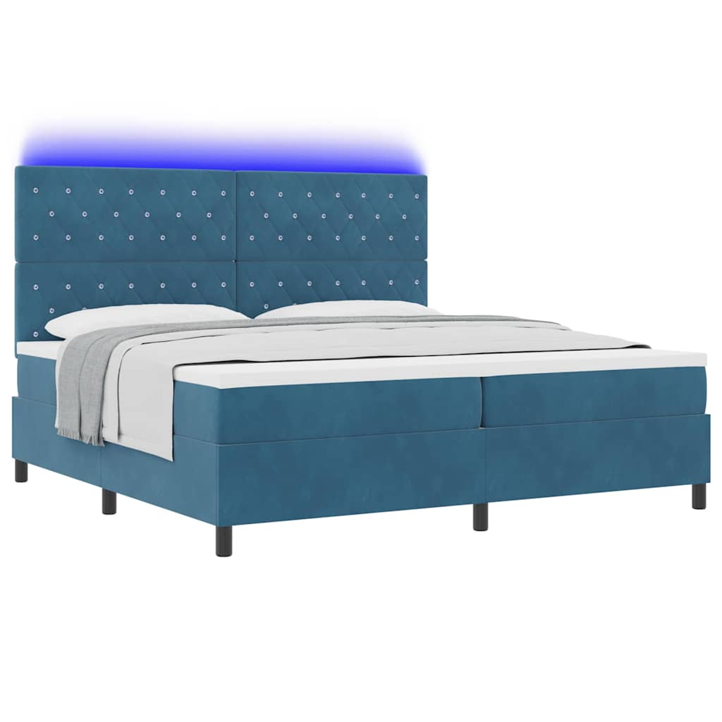 LED Box Spring Bed met matras Donkerblauw 200 x 200 cm Fluweel