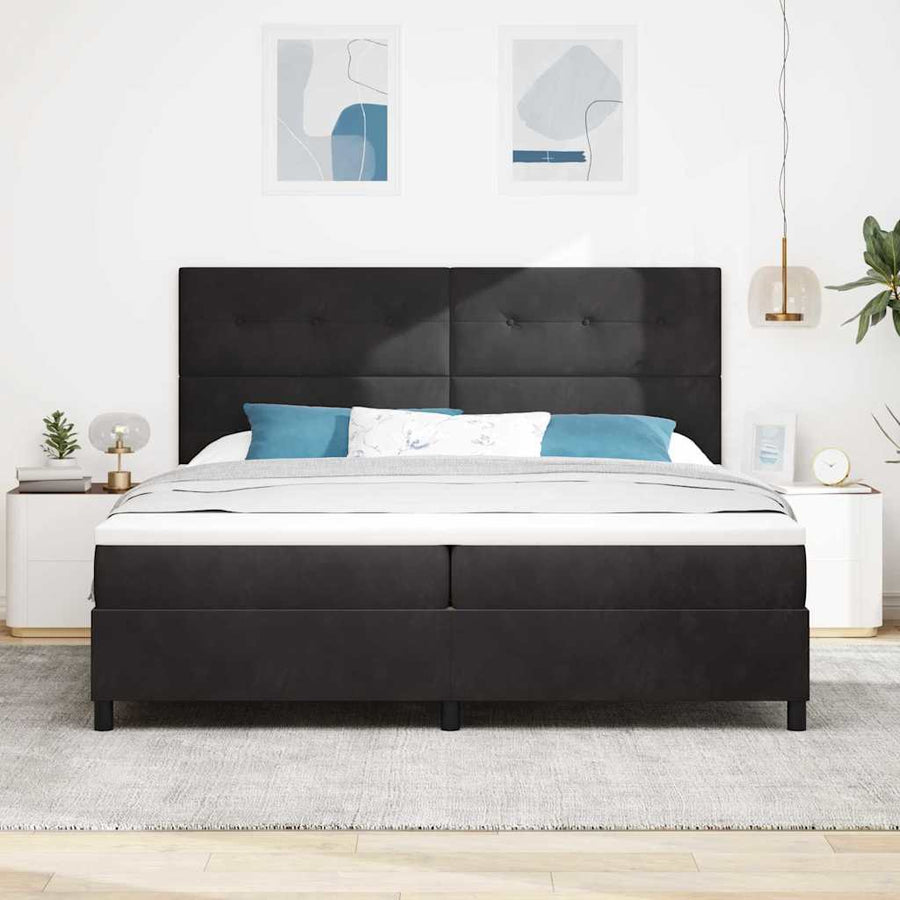 Led Box Spring Bed Met Matras Stof Zwart 200 x 200 cm Knopgecontracteerd