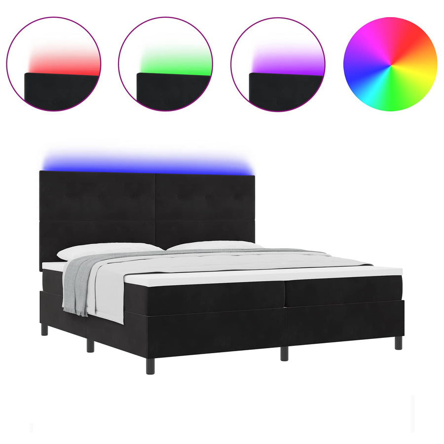 Led Box Spring Bed Met Matras Stof Zwart 200 x 200 cm Knopgecontracteerd