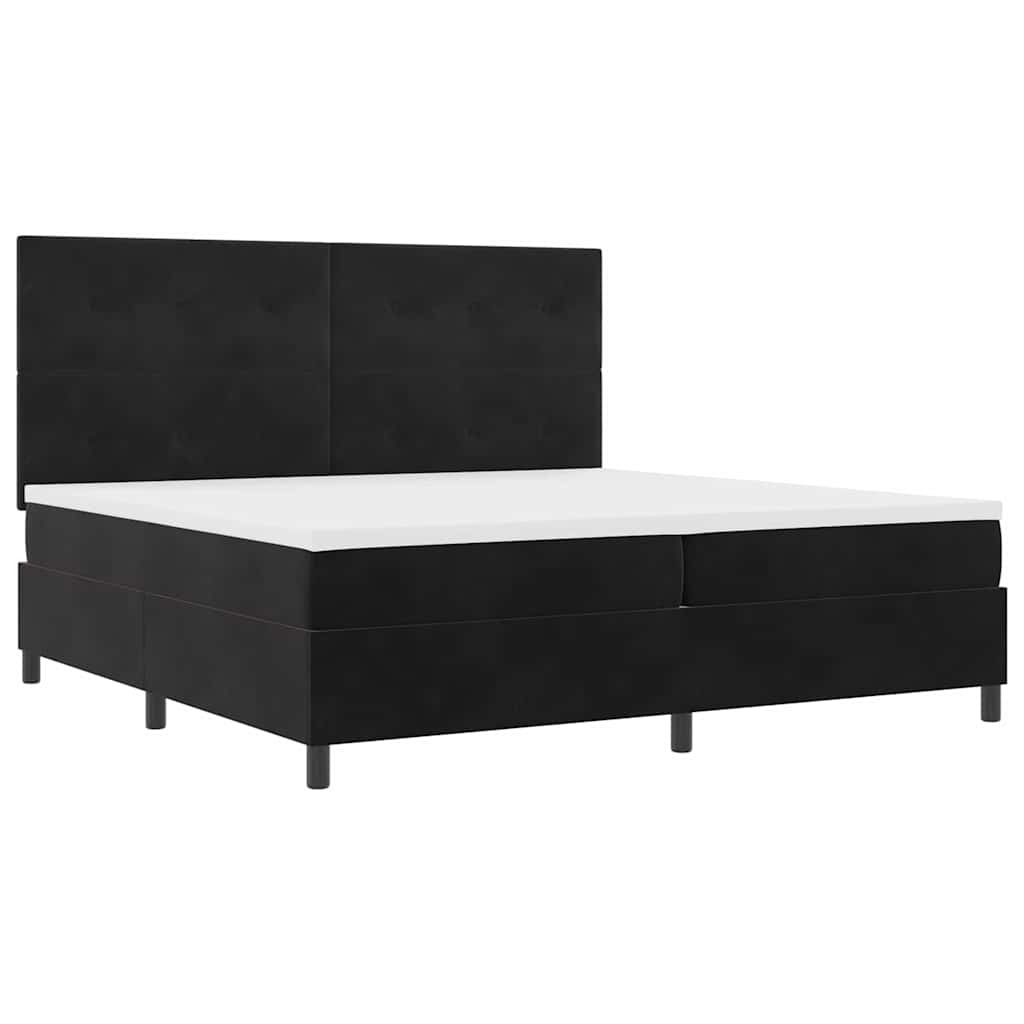 Led Box Spring Bed Met Matras Stof Zwart 200 x 200 cm Knopgecontracteerd