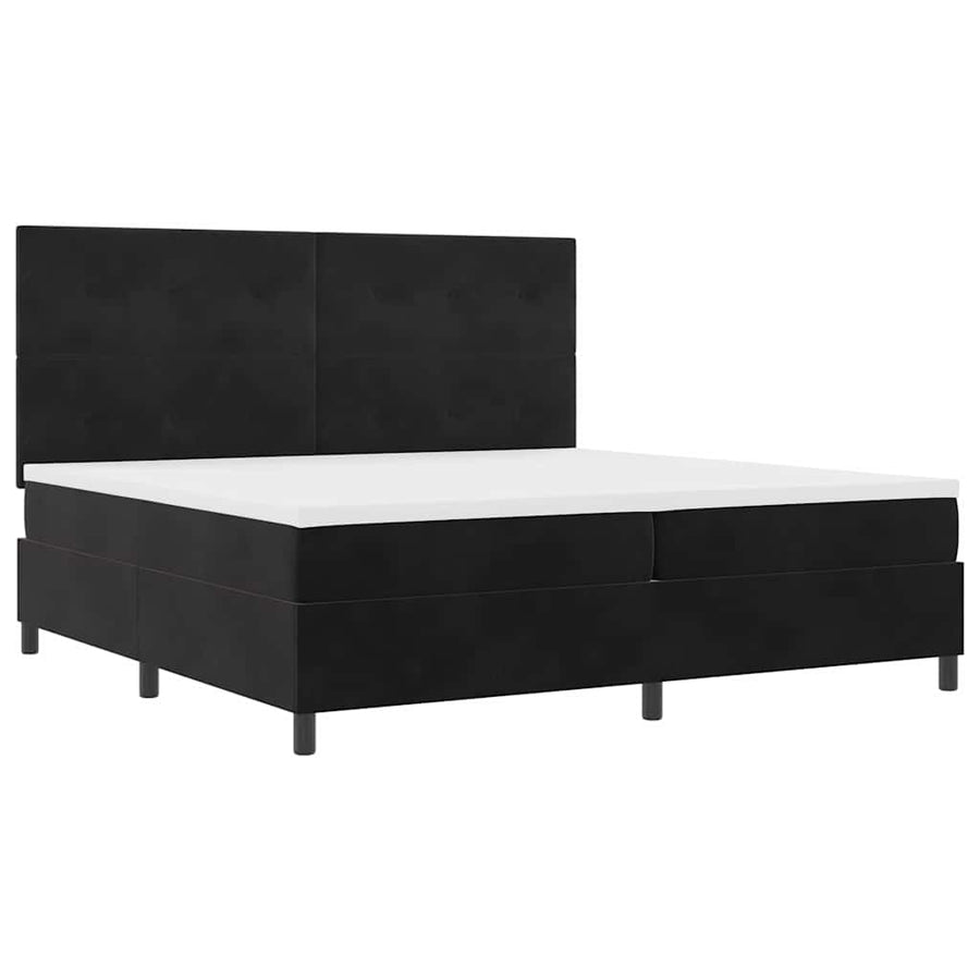 Led Box Spring Bed Met Matras Stof Zwart 200 x 200 cm Knopgecontracteerd