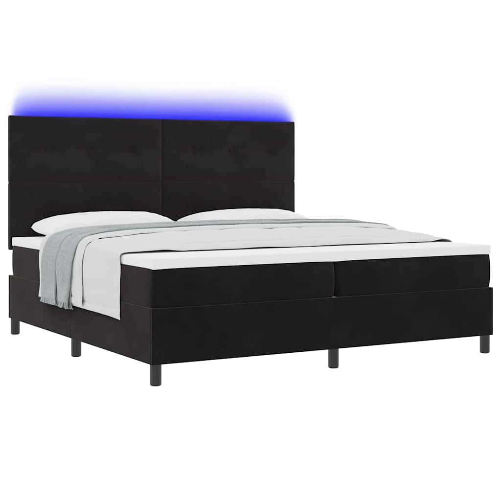 Led Box Spring Bed Met Matras Stof Zwart 200 x 200 cm Knopgecontracteerd
