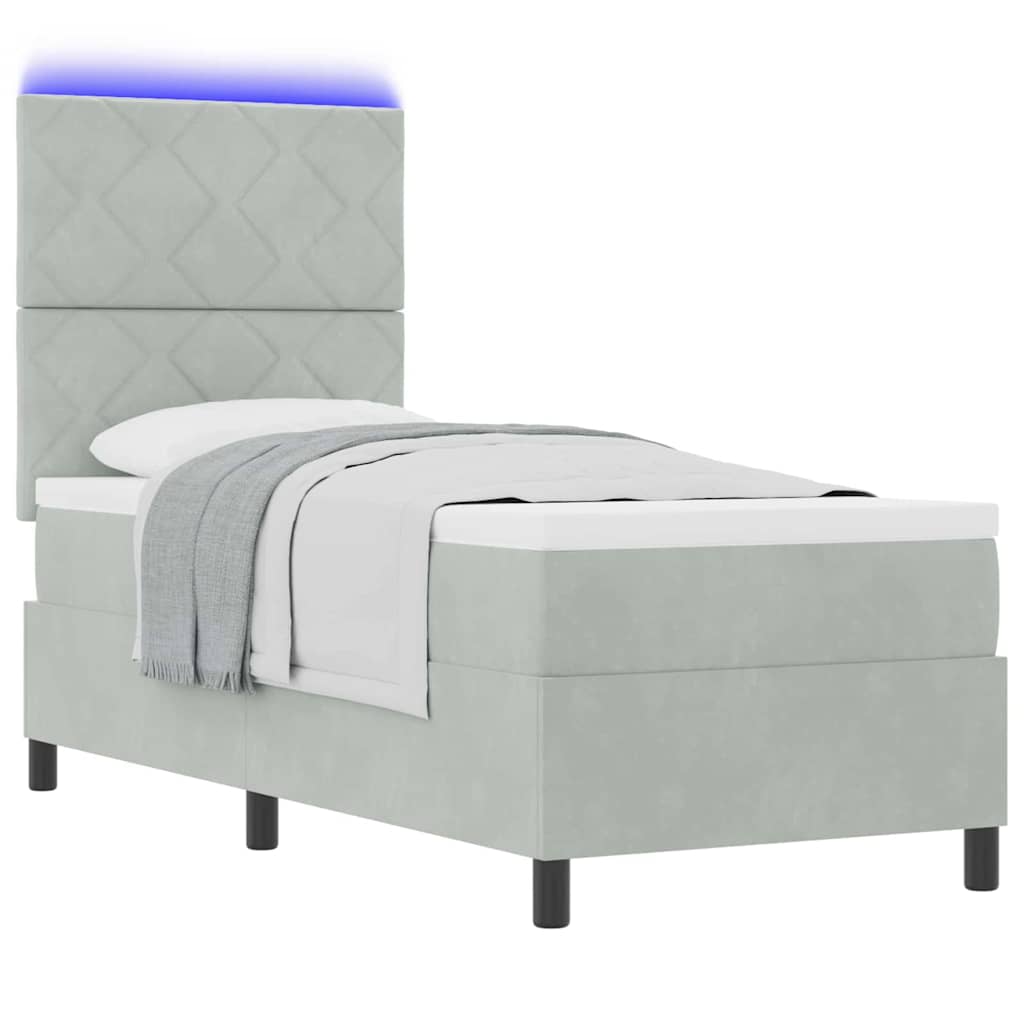 LED Box Spring Bed Lichtgrijs 80 x 200 cm Fluweel