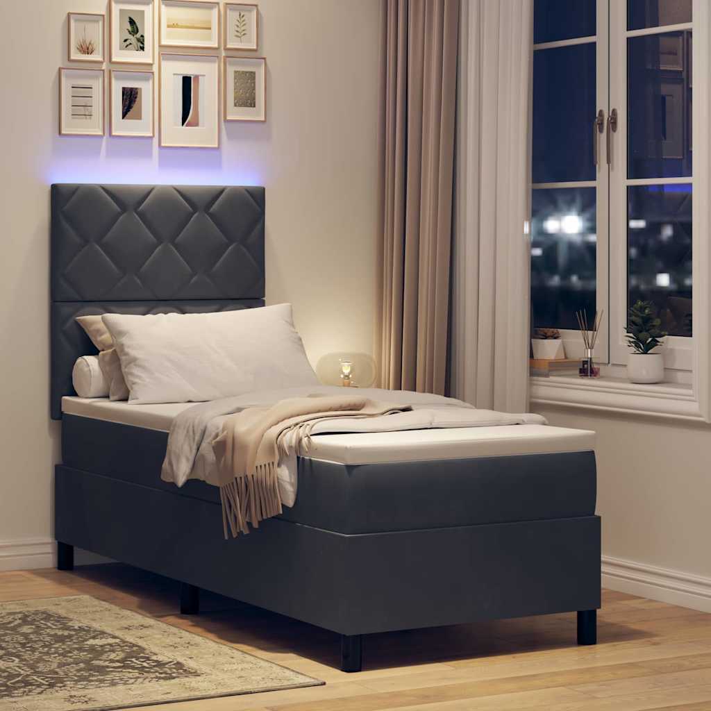 LED Box Spring Bed Donkergrijs 80 x 200 cm Fluweel