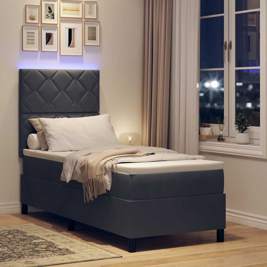 LED Box Spring Bed Donkergrijs 80 x 200 cm Fluweel