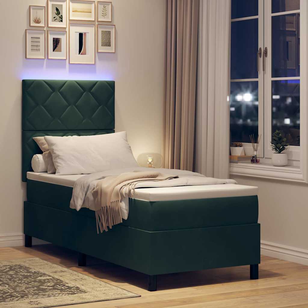 LED Box Spring Bed met matras Donkergroen 80 x 200 cm Fluweel