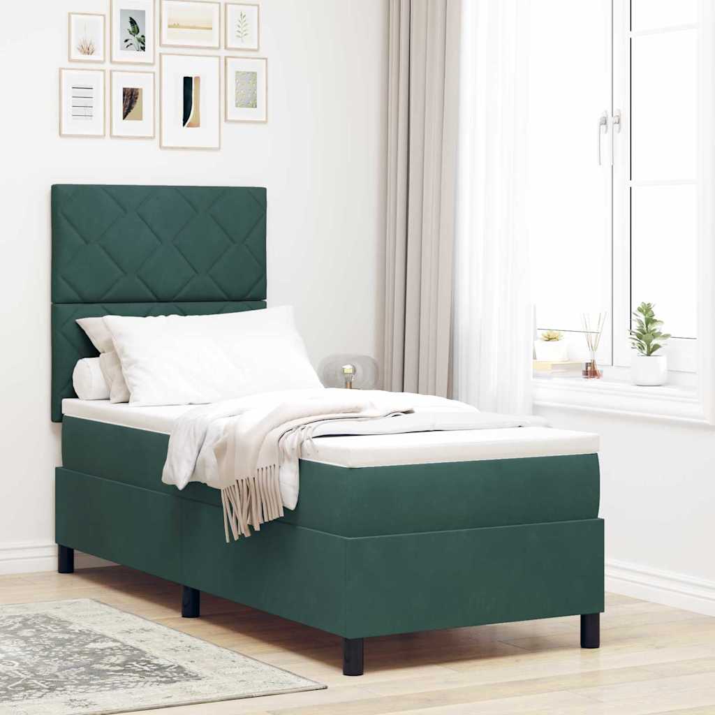 LED Box Spring Bed met matras Donkergroen 80 x 200 cm Fluweel