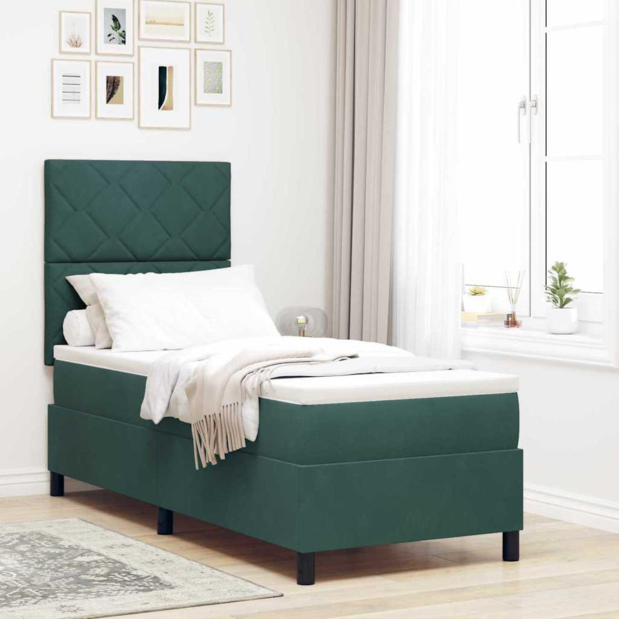 LED Box Spring Bed met matras Donkergroen 80 x 200 cm Fluweel