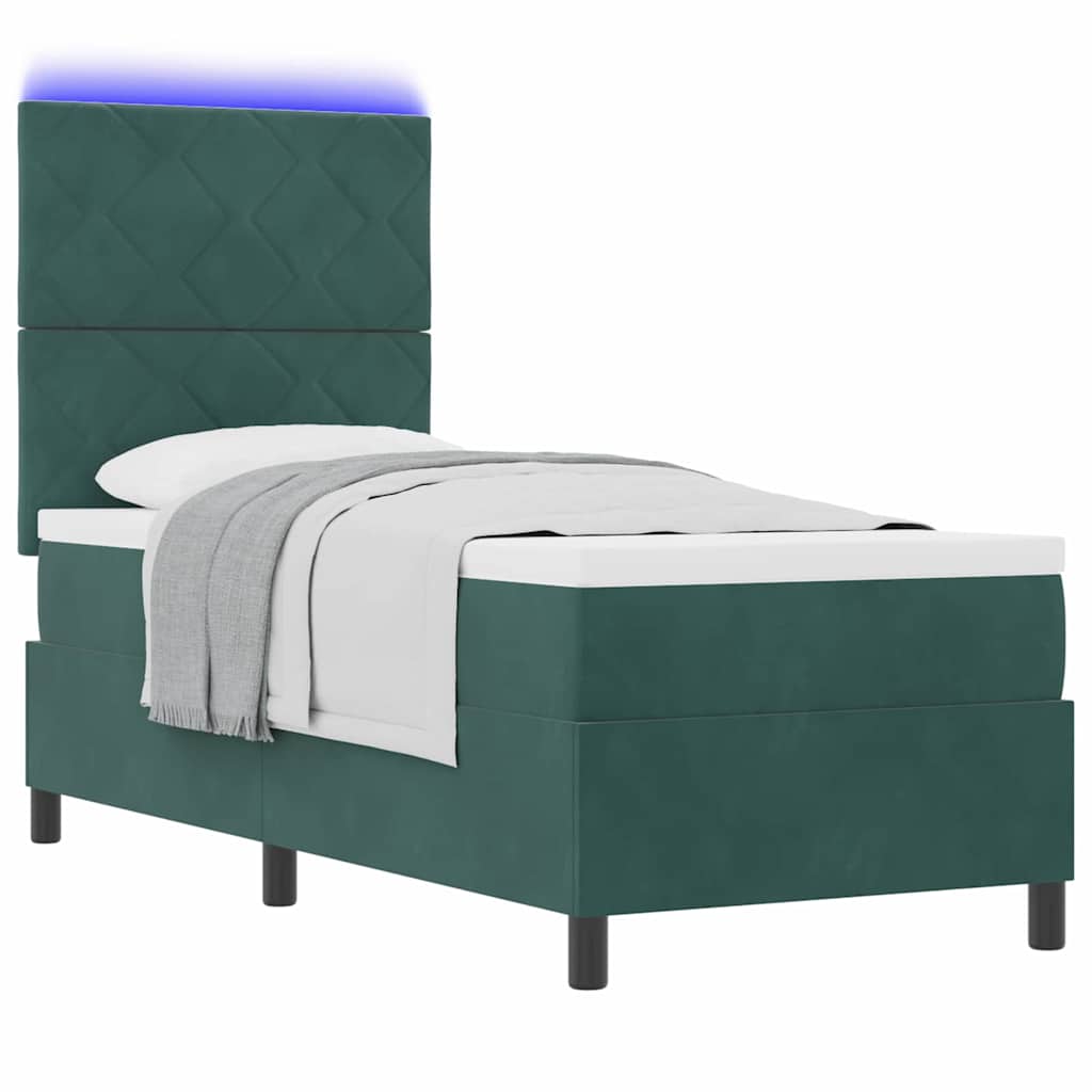 LED Box Spring Bed met matras Donkergroen 80 x 200 cm Fluweel