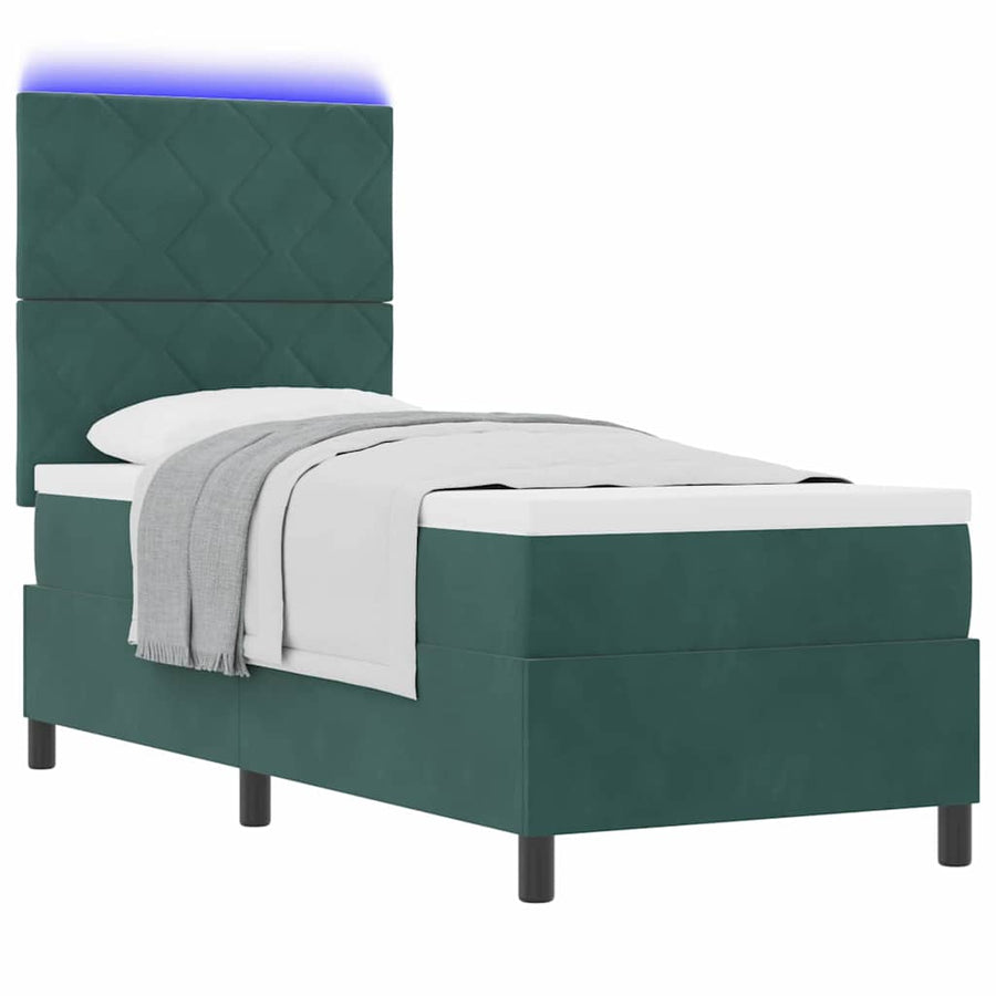 LED Box Spring Bed met matras Donkergroen 80 x 200 cm Fluweel