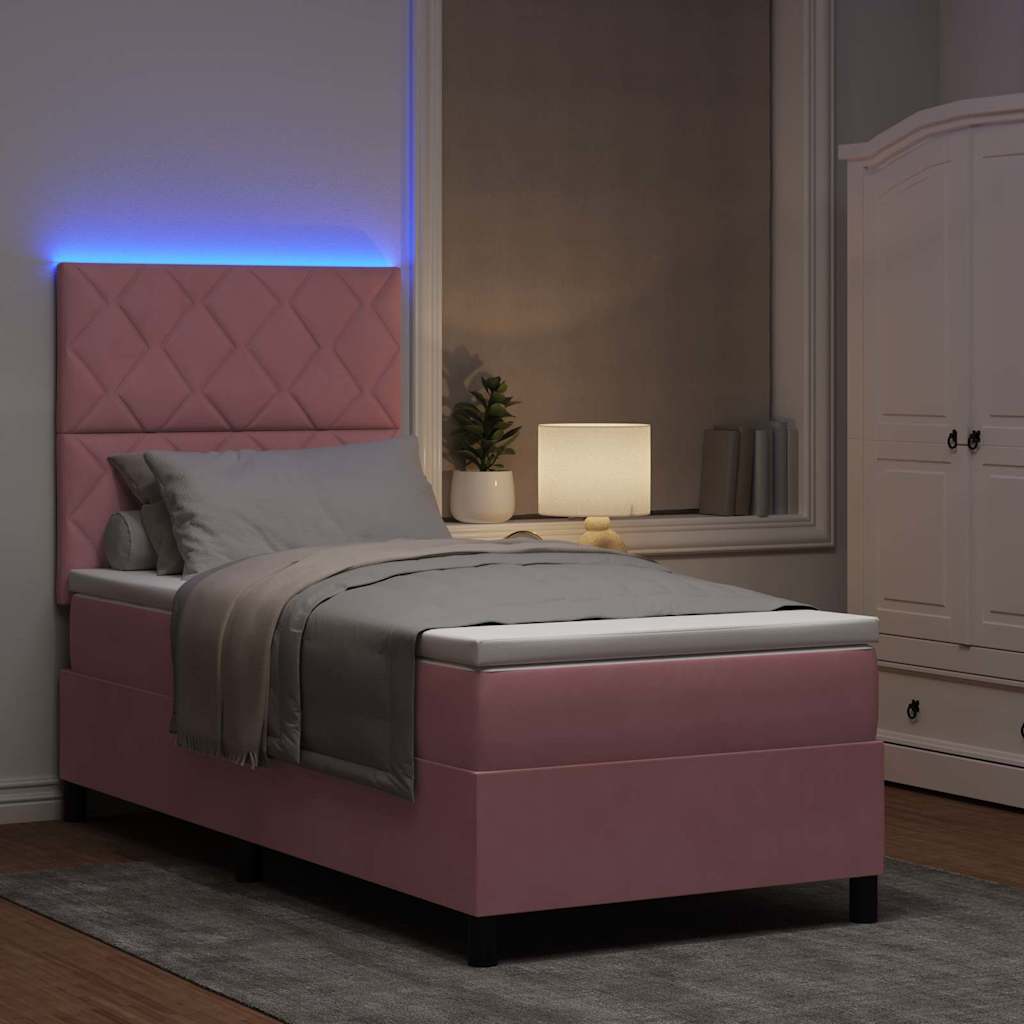 LED Box Spring Bed met matras Roze 90 x 190 cm Stof