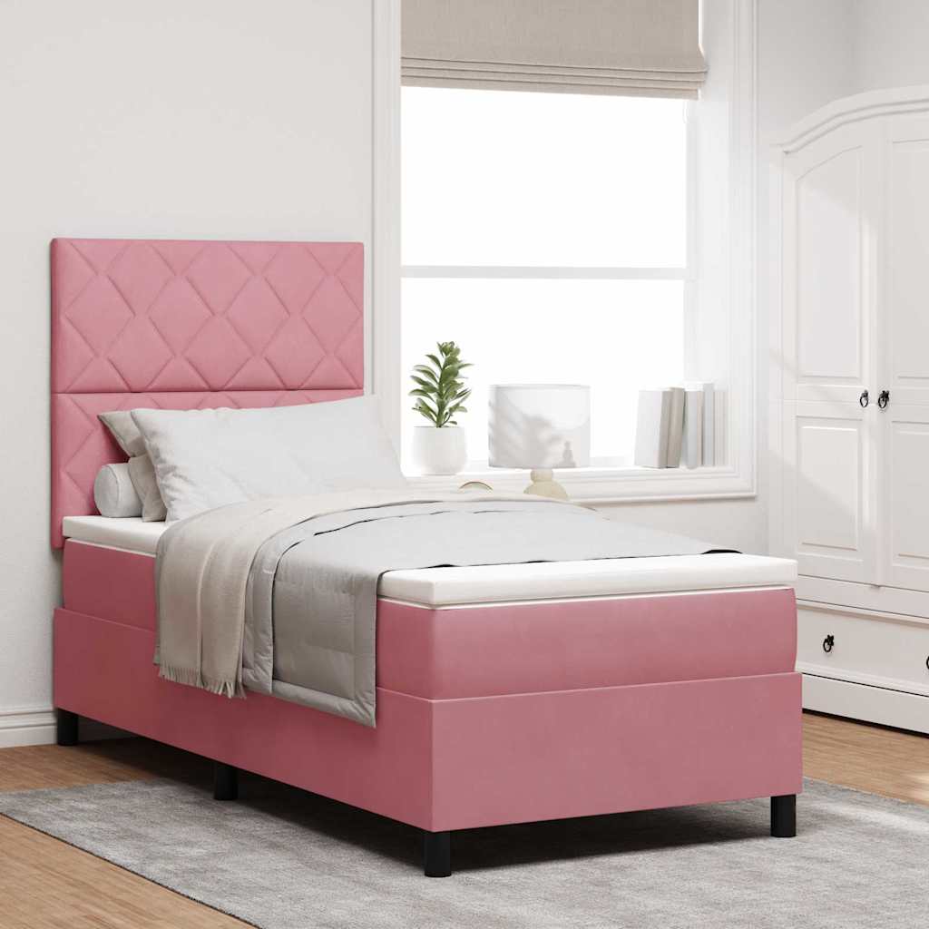 LED Box Spring Bed met matras Roze 90 x 190 cm Stof