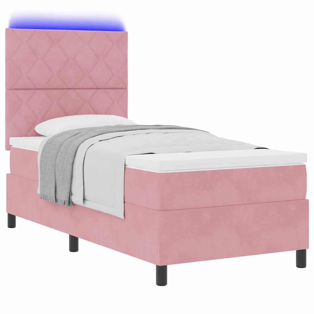 LED Box Spring Bed met matras Roze 90 x 190 cm Stof