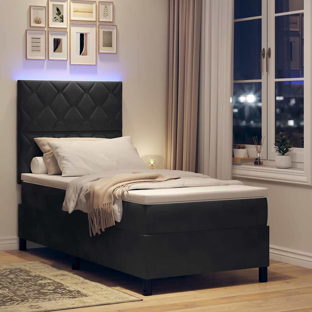 LED Box Spring Bed met matras Zwart 90 x 200 cm Fluweel