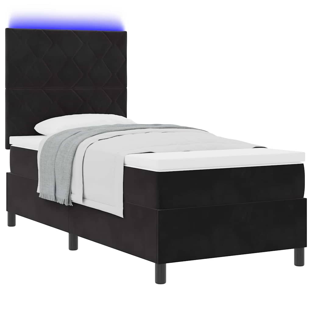 LED Box Spring Bed met matras Zwart 90 x 200 cm Fluweel