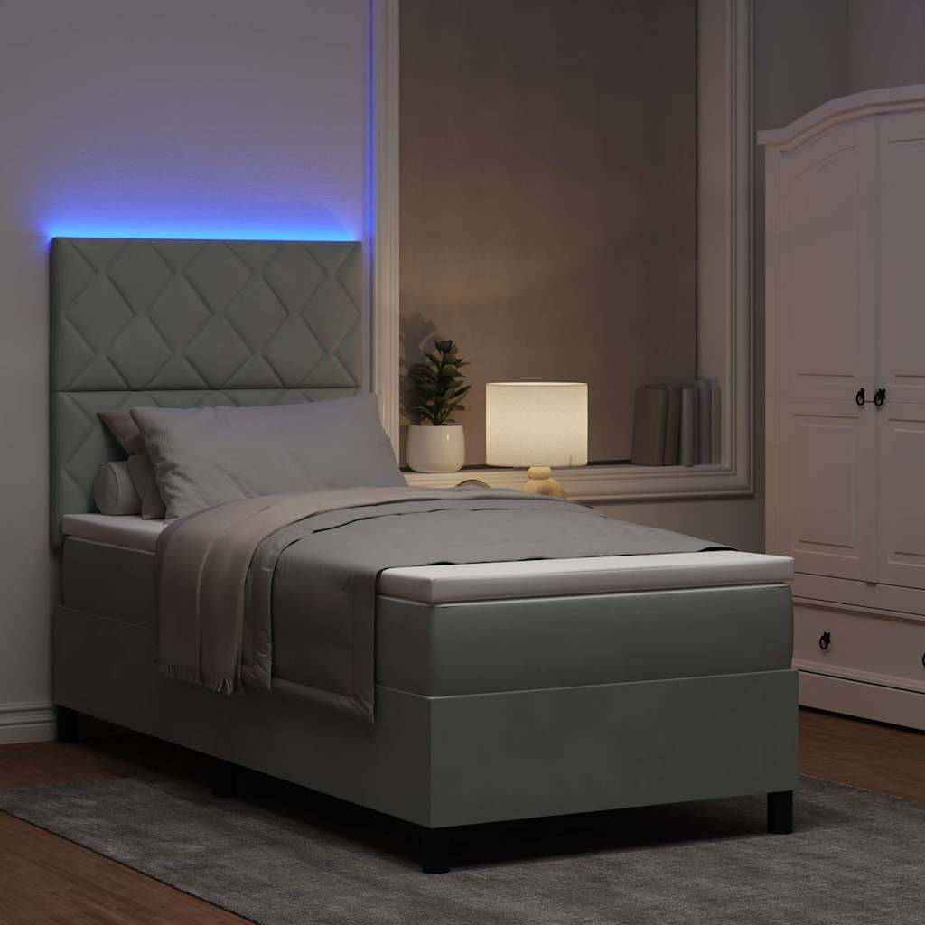 LED Box Spring Bed Lichtgrijs 100 x 200 cm Fluweel