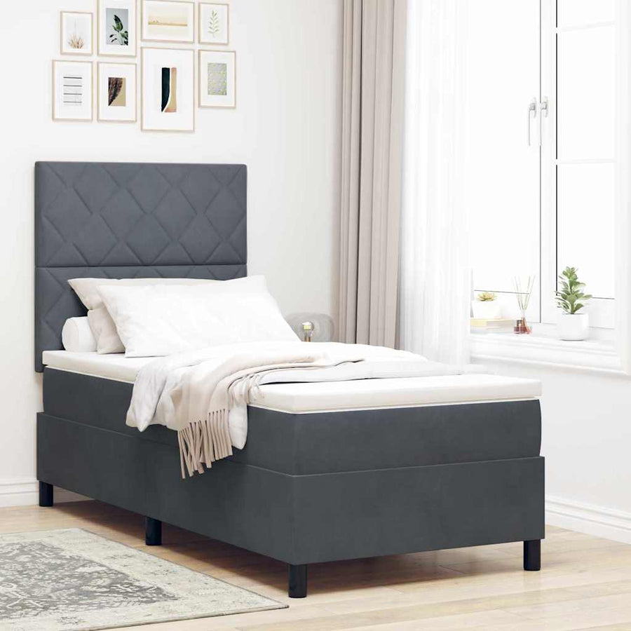 LED Box Spring Bed met matras Donkergrijs 100 x 200 cm Fluweel
