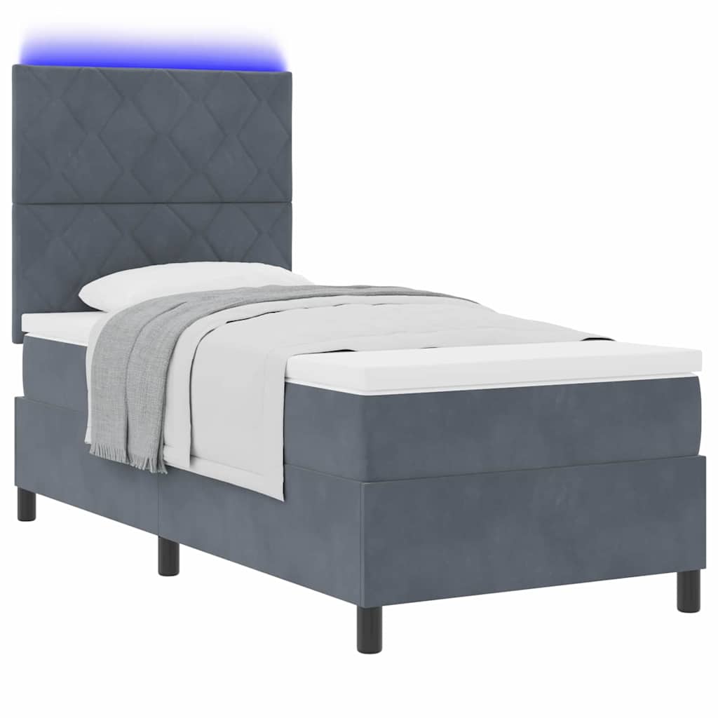 LED Box Spring Bed met matras Donkergrijs 100 x 200 cm Fluweel