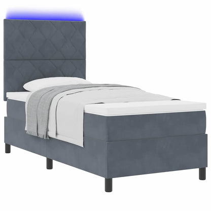 LED Box Spring Bed met matras Donkergrijs 100 x 200 cm Fluweel