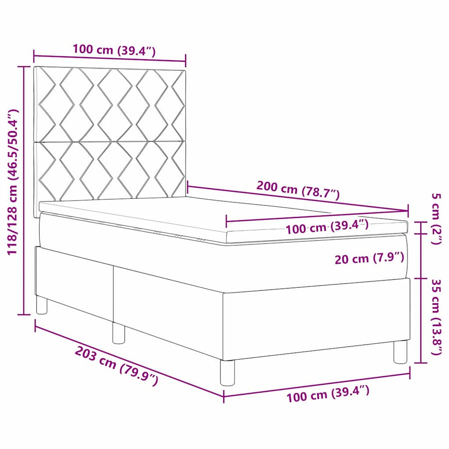 LED Box Spring Bed met matras Donkergrijs 100 x 200 cm Fluweel