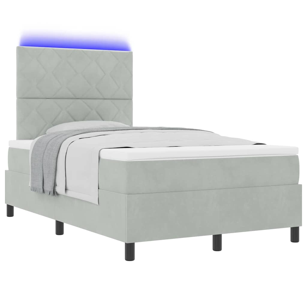 LED Box Spring Bed Lichtgrijs 120 x 190 cm Fluweel