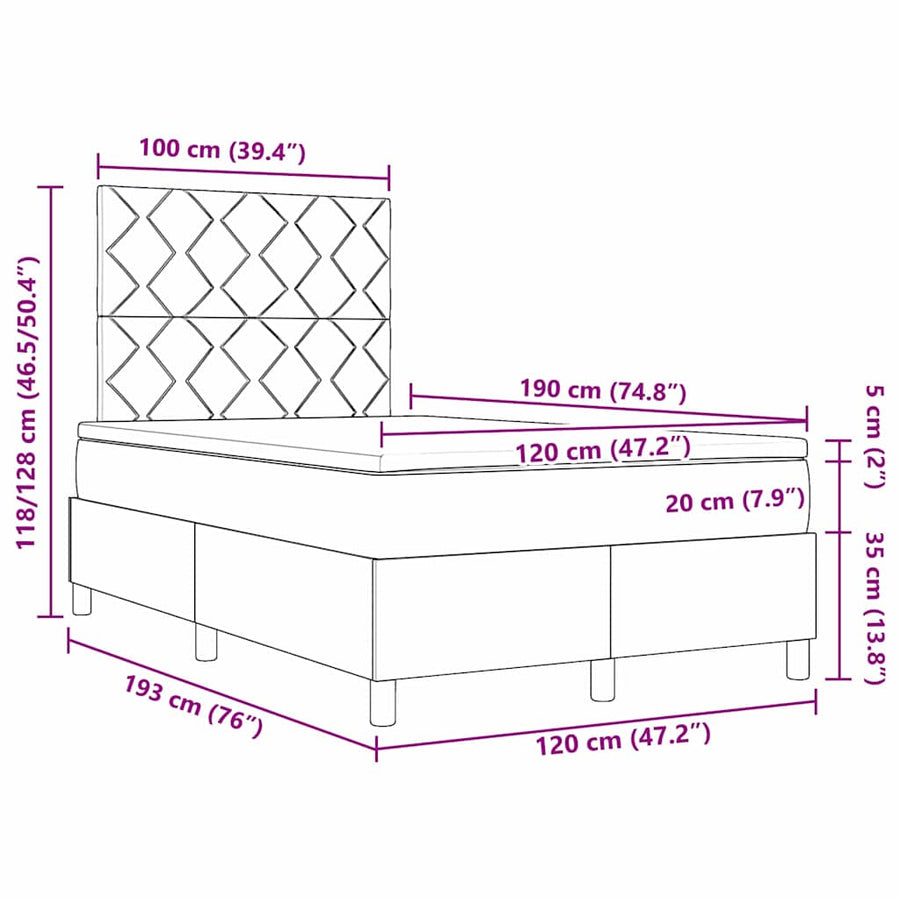 LED Box Spring Bed met matras Donkergrijs 120 x 190 cm Fluweel