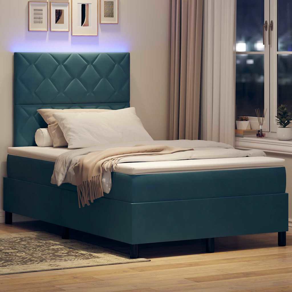 LED Box Spring Bed met matras Donkerblauw 120 x 190 cm Stof