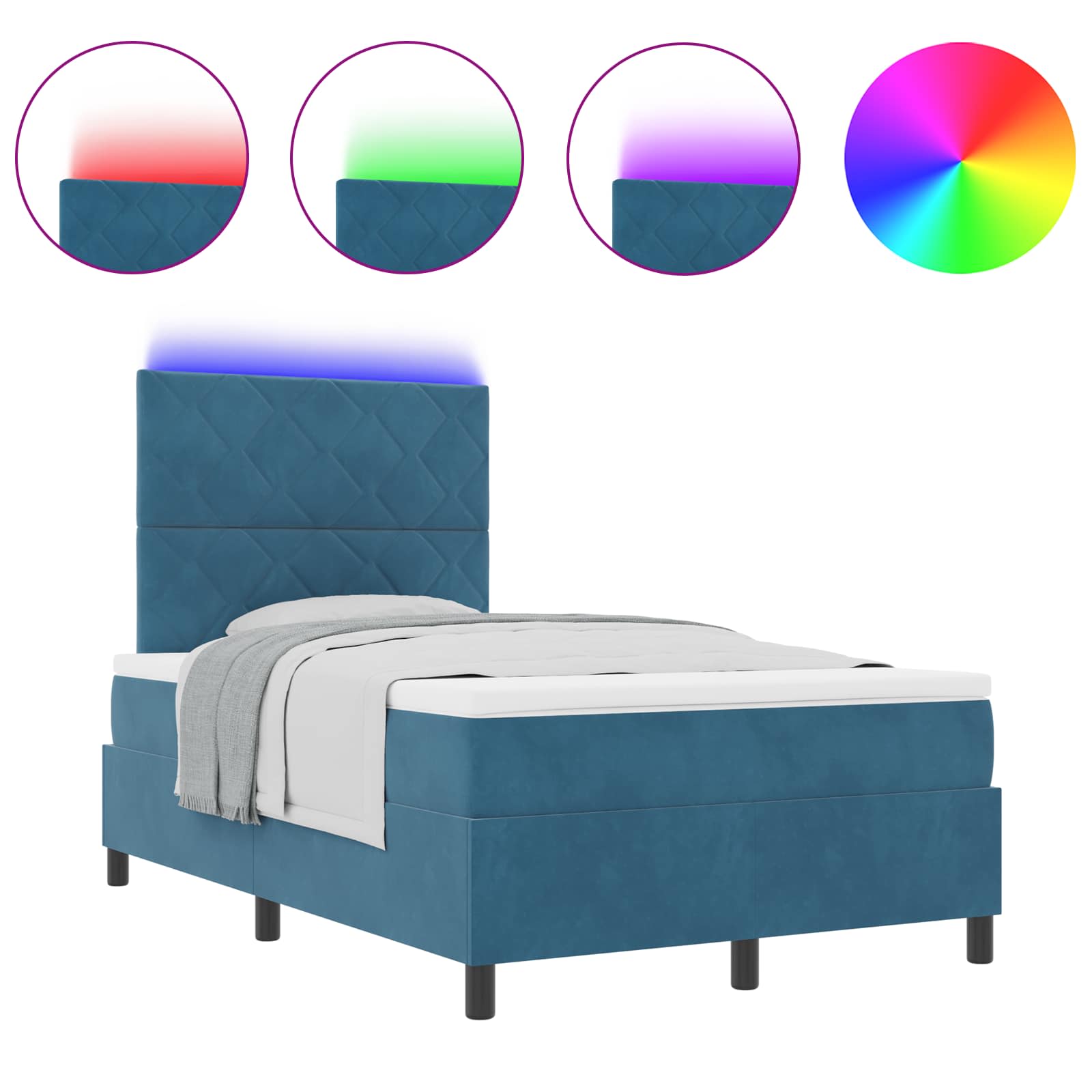 LED Box Spring Bed met matras Donkerblauw 120 x 190 cm Stof