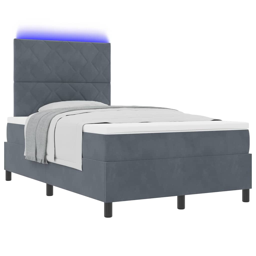 LED Box Spring Bed met matras Donkergrijs 120 x 200 cm Fluweel