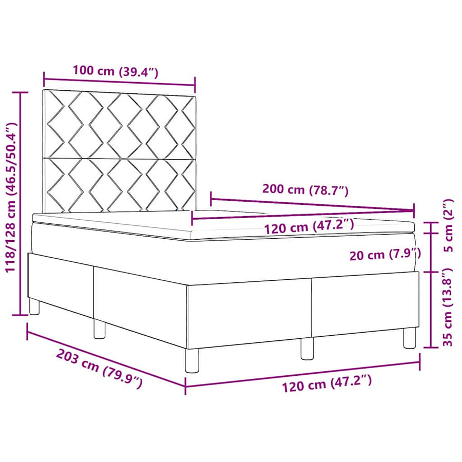 LED Box Spring Bed met matras Donkergrijs 120 x 200 cm Fluweel