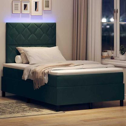 LED Box Spring Bed Donkergroen 120 x 200 cm Fluweel