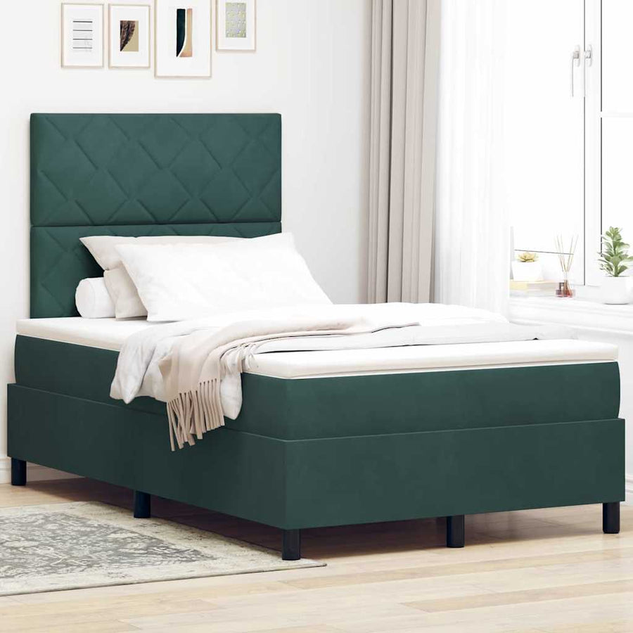 LED Box Spring Bed Donkergroen 120 x 200 cm Fluweel