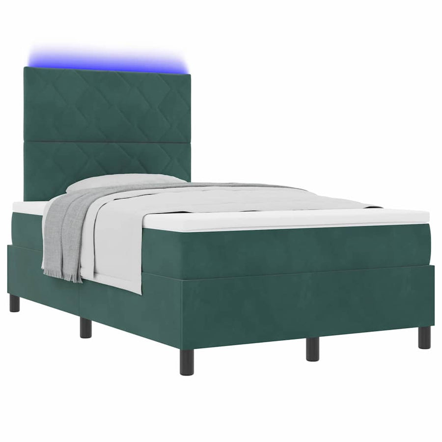 LED Box Spring Bed Donkergroen 120 x 200 cm Fluweel