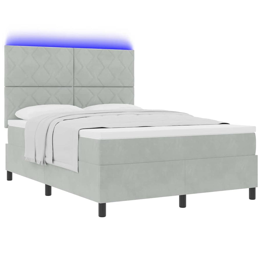 LED Box Spring Bed met matras Lichtgrijs 140 x 190 cm Stof