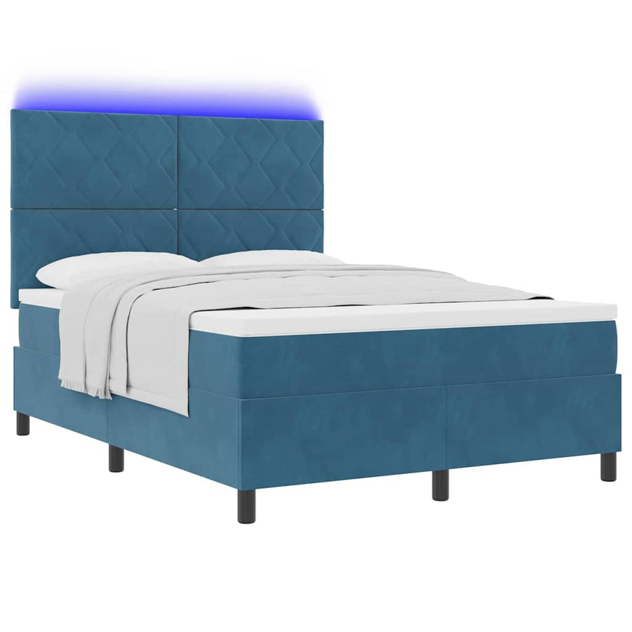 LED Box Spring Bed Donkerblauw 140 x 190 cm Fluweel