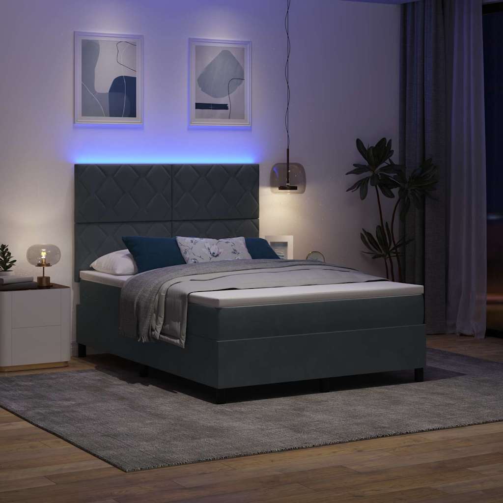LED Box Spring Bed Donkergrijs 140 x 200 cm Fluweel