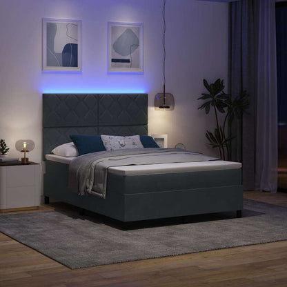 LED Box Spring Bed Donkergrijs 140 x 200 cm Fluweel