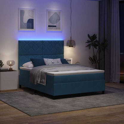 LED Box Spring Bed Donkerblauw 140 x 200 cm Fluweel