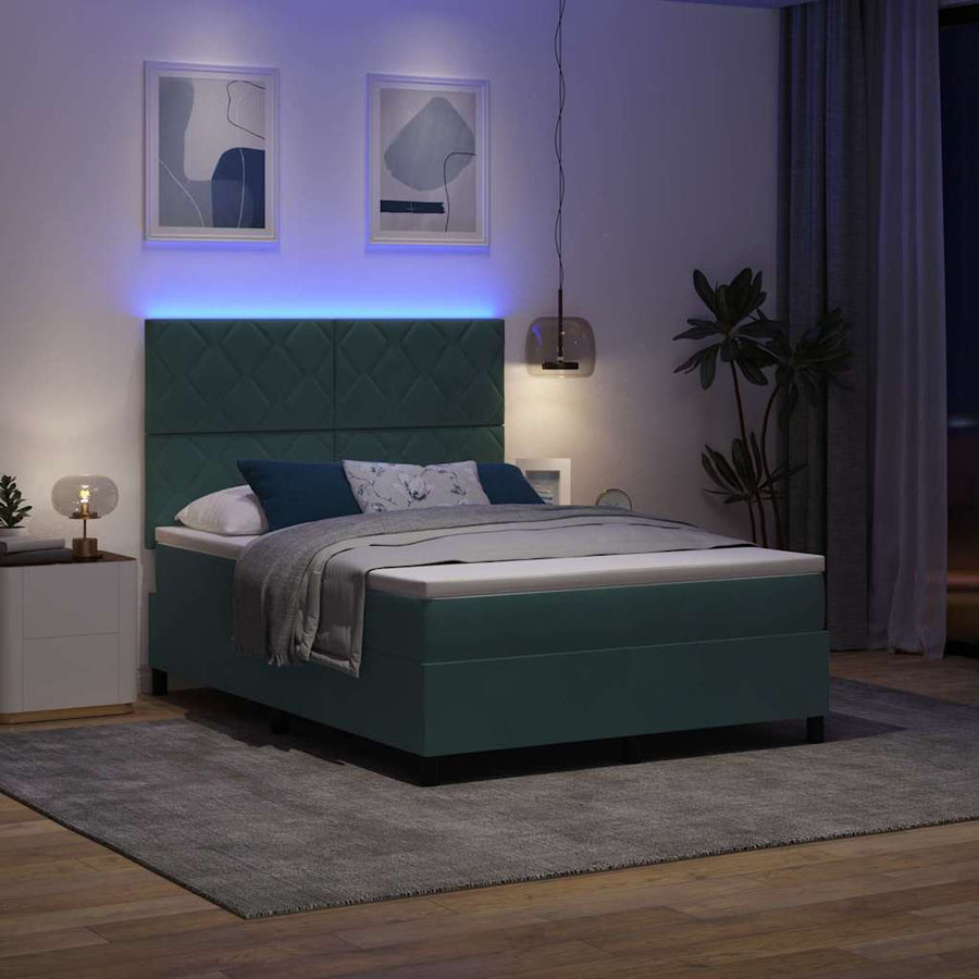 LED Box Spring Bed met matras Donkergroen 160 x 200 cm Fluweel