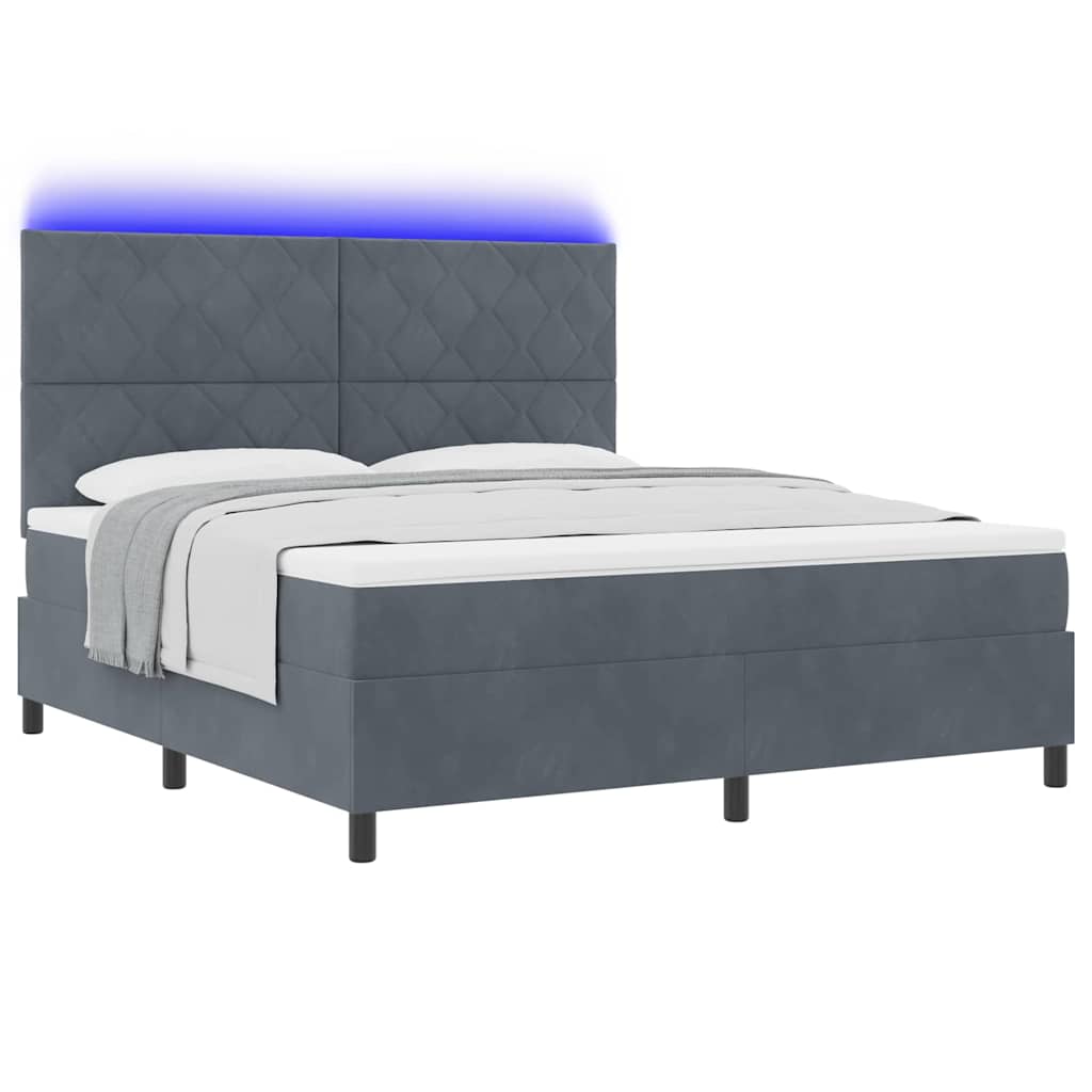 LED Box Spring Bed met matras Donkergrijs 180 x 200 cm Fluweel