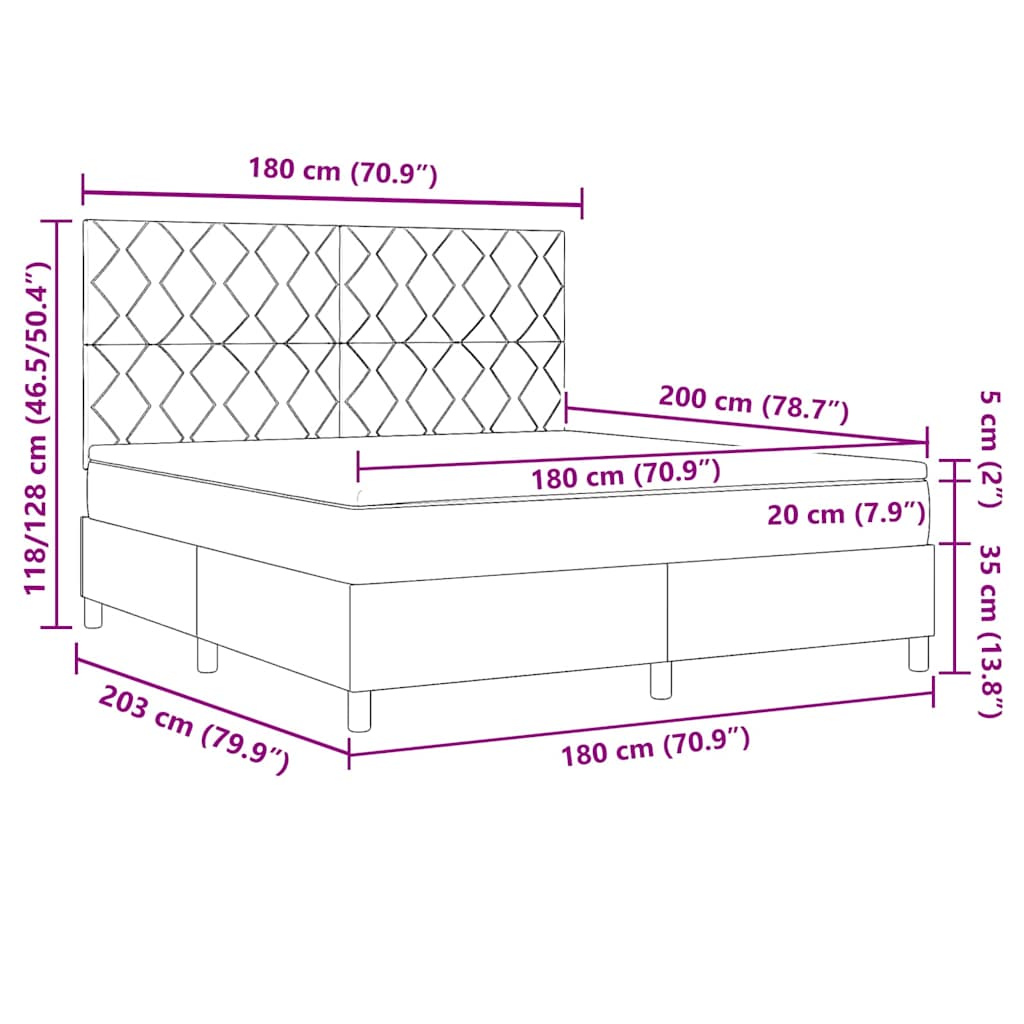 LED Box Spring Bed met matras Donkergrijs 180 x 200 cm Fluweel