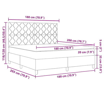 LED Box Spring Bed met matras Donkergrijs 180 x 200 cm Fluweel