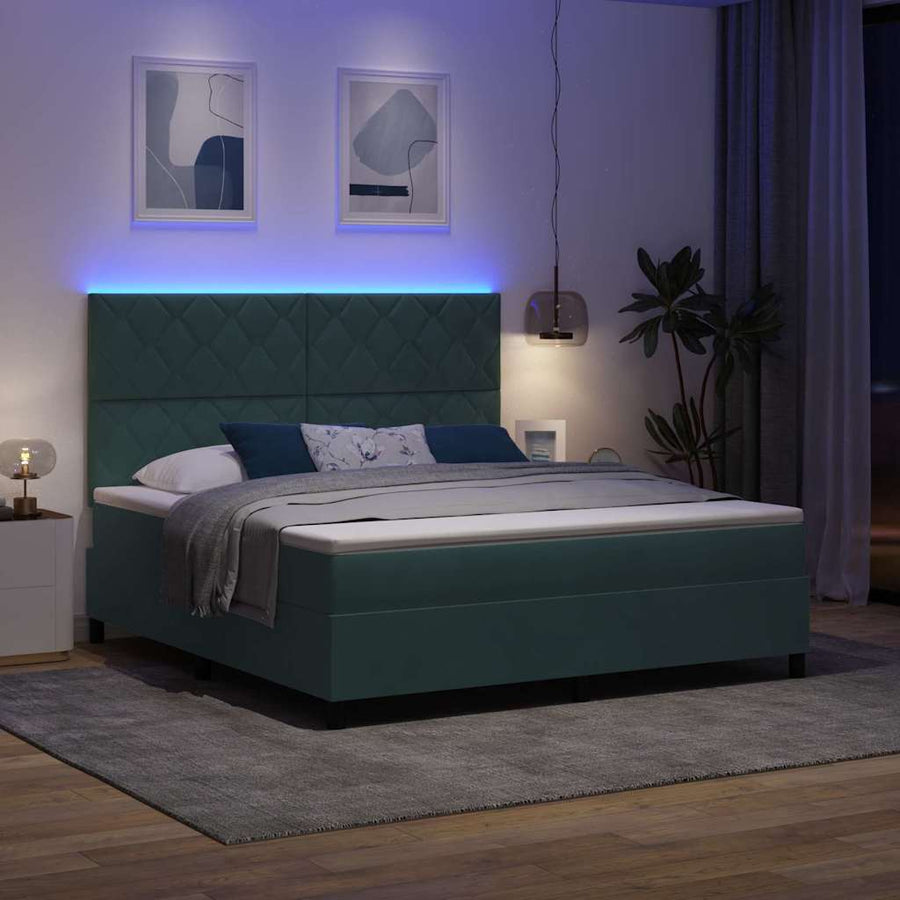 LED Box Spring Bed met matras Donkergroen 180 x 200 cm Stof