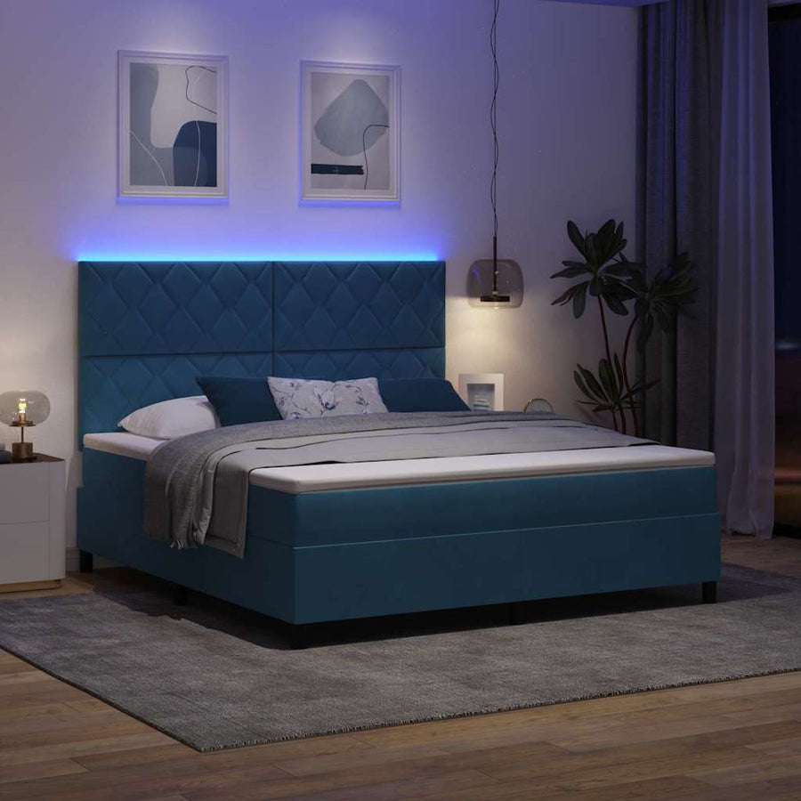 LED Box Spring Bed met matras Donkerblauw 180 x 200 cm Stof