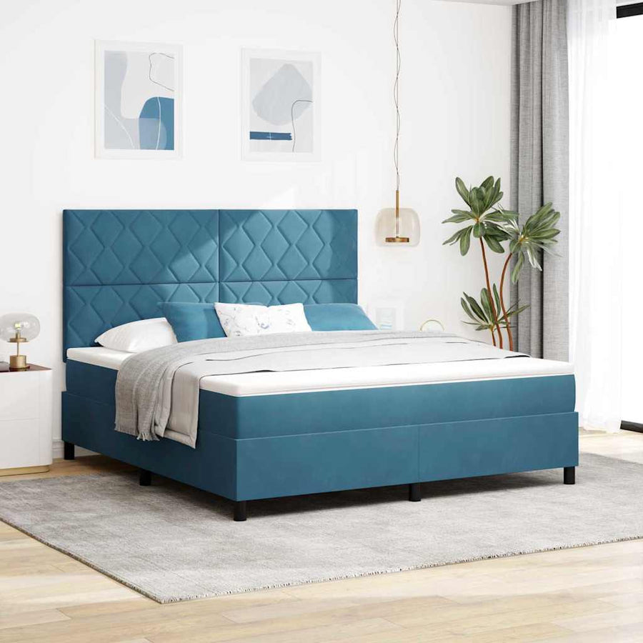 LED Box Spring Bed met matras Donkerblauw 180 x 200 cm Stof