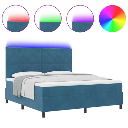 LED Box Spring Bed met matras Donkerblauw 180 x 200 cm Stof