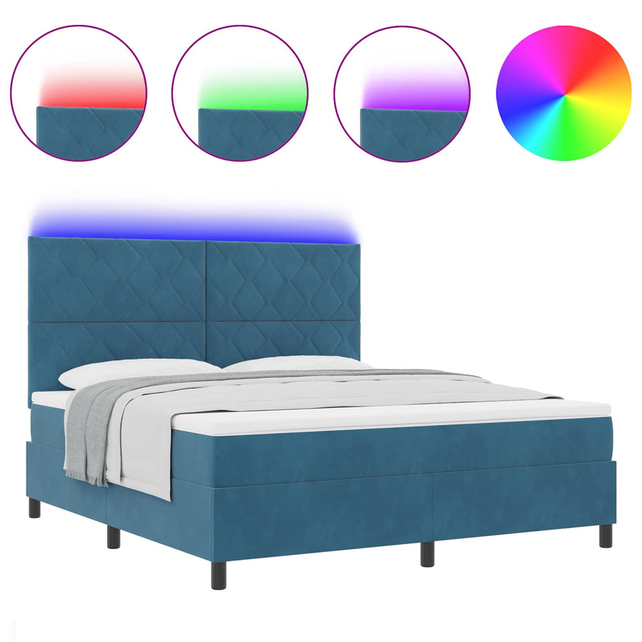 LED Box Spring Bed met matras Donkerblauw 180 x 200 cm Stof