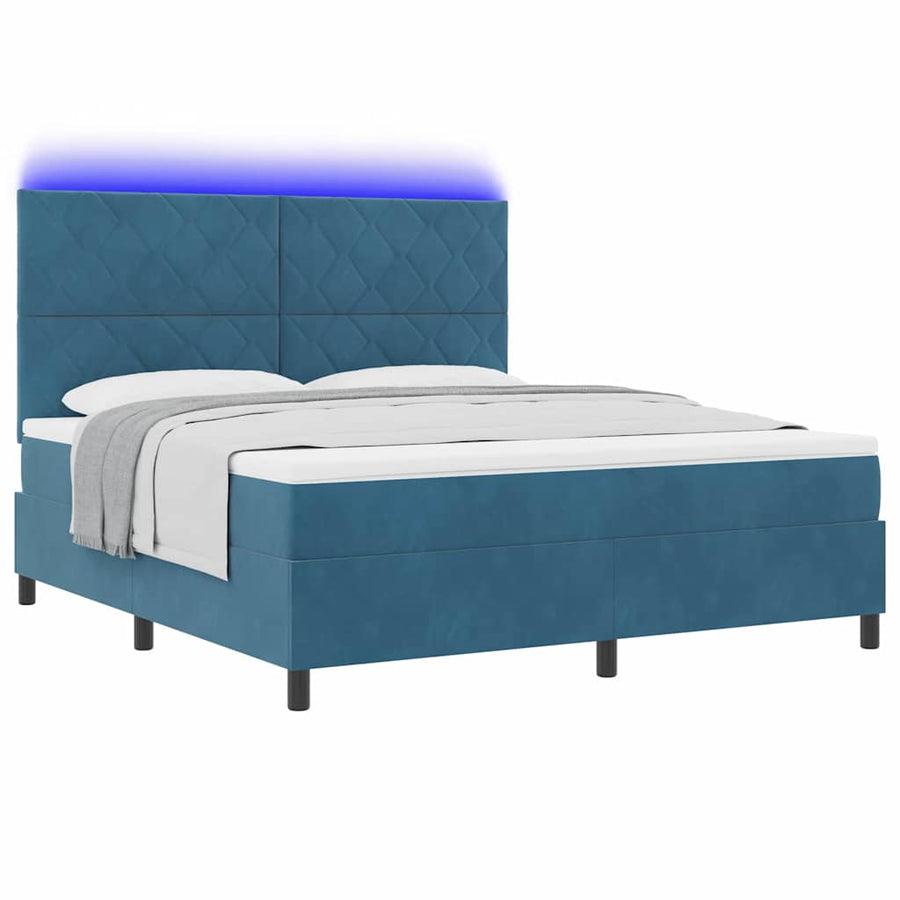 LED Box Spring Bed met matras Donkerblauw 180 x 200 cm Stof