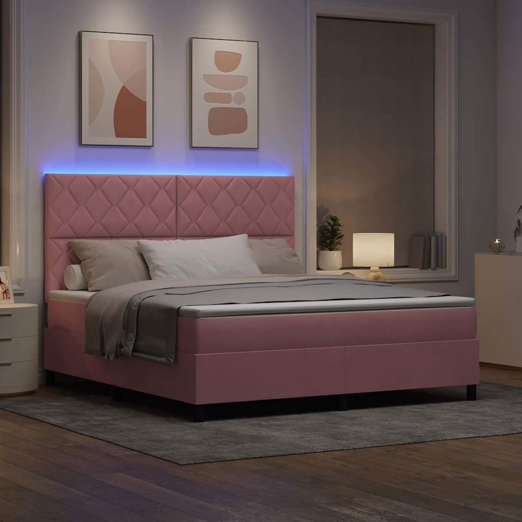 LED Box Spring Bed met matras Roze 180 x 200 cm Fluweel